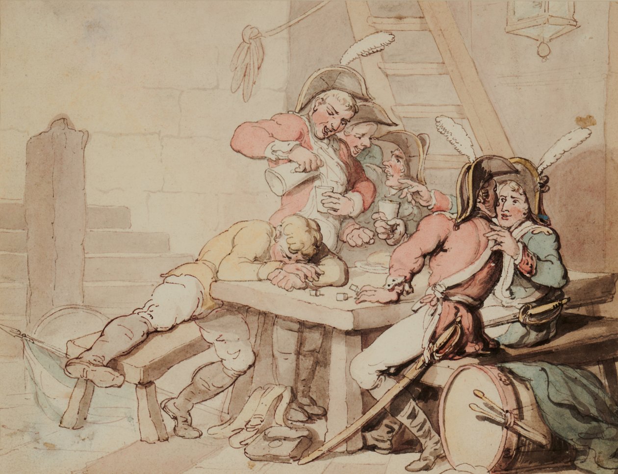 Soldados festejando em um porão de Thomas Rowlandson