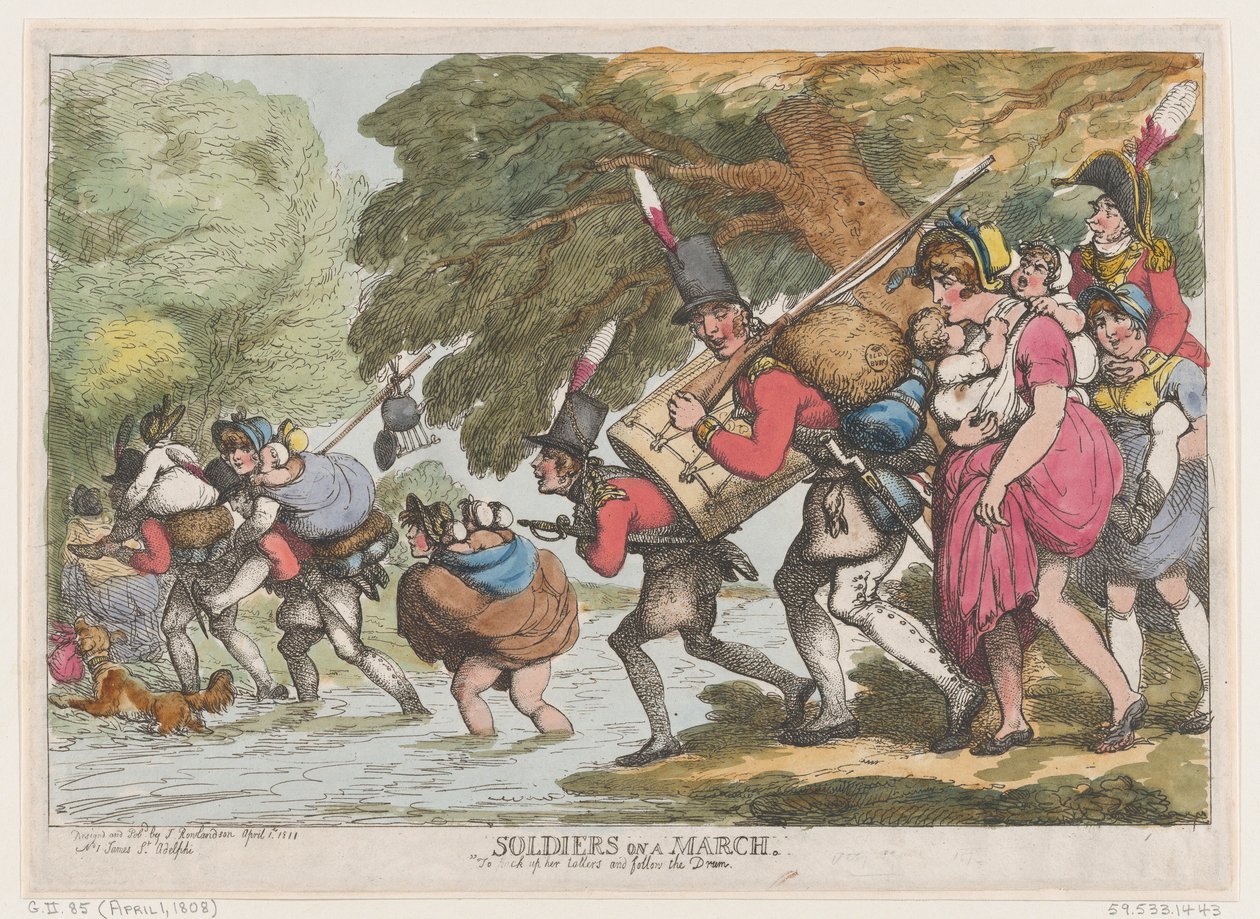 Soldados em março, 1º de abril de 1808., 1º de abril de 1808. de Thomas Rowlandson