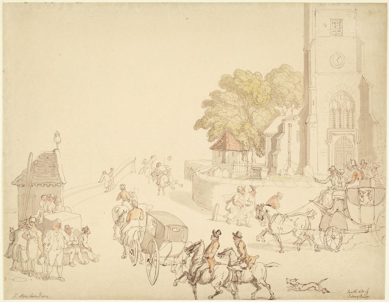 Lado sul da Ponte de Putney de Thomas Rowlandson