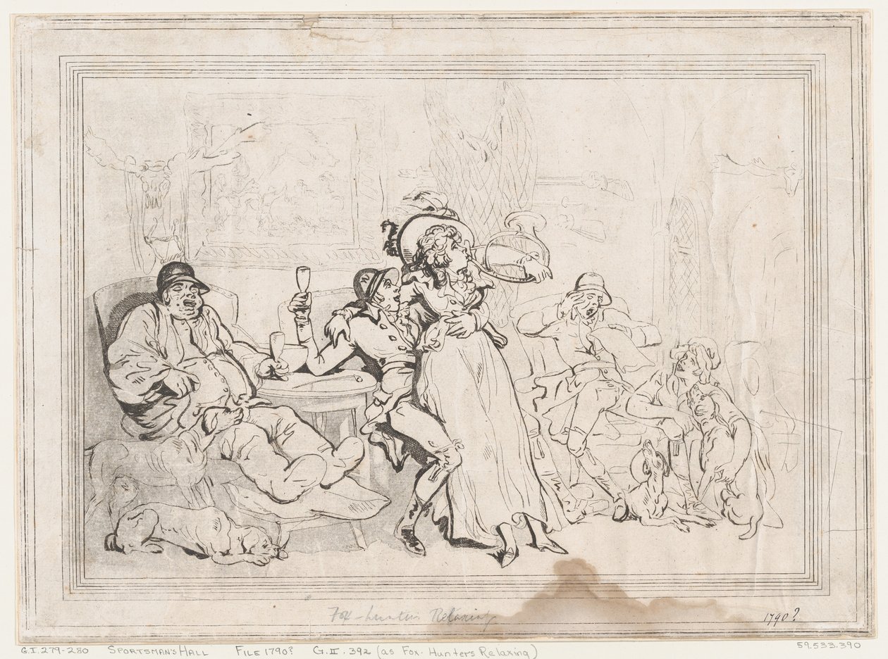 Salão dos Caçadores, ou Caçadores de Raposas a Descansar de Thomas Rowlandson