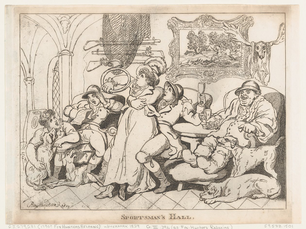 Salão dos Caçadores, ou Caçadores de Raposas a Descansar de Thomas Rowlandson