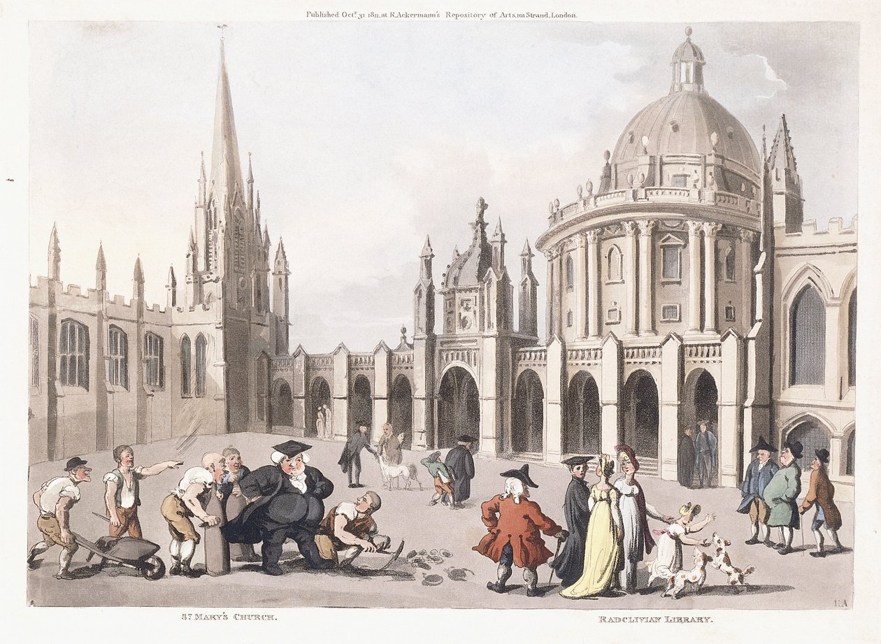 Igreja de Santa Maria e Biblioteca Radclivian, 1809-1811 de Thomas Rowlandson