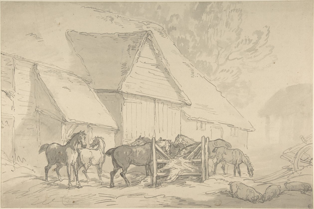 Cavalariço com cavalos de Thomas Rowlandson