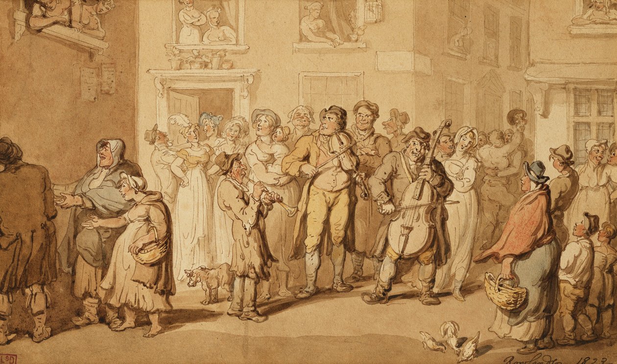 Músicos de rua, 1823 de Thomas Rowlandson