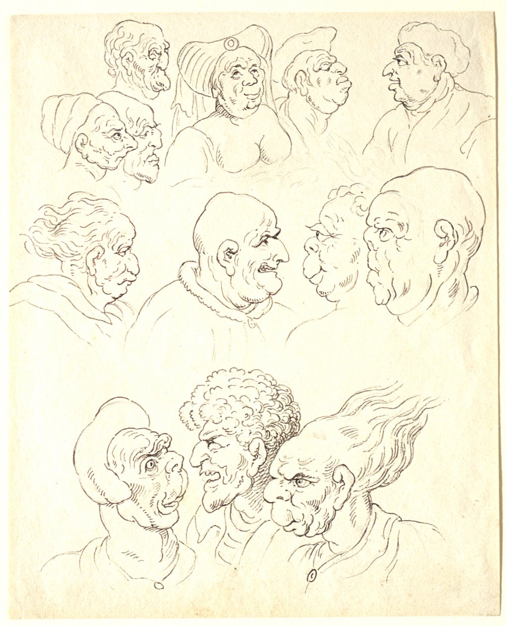 Estudos de cabeças grotescas de Thomas Rowlandson