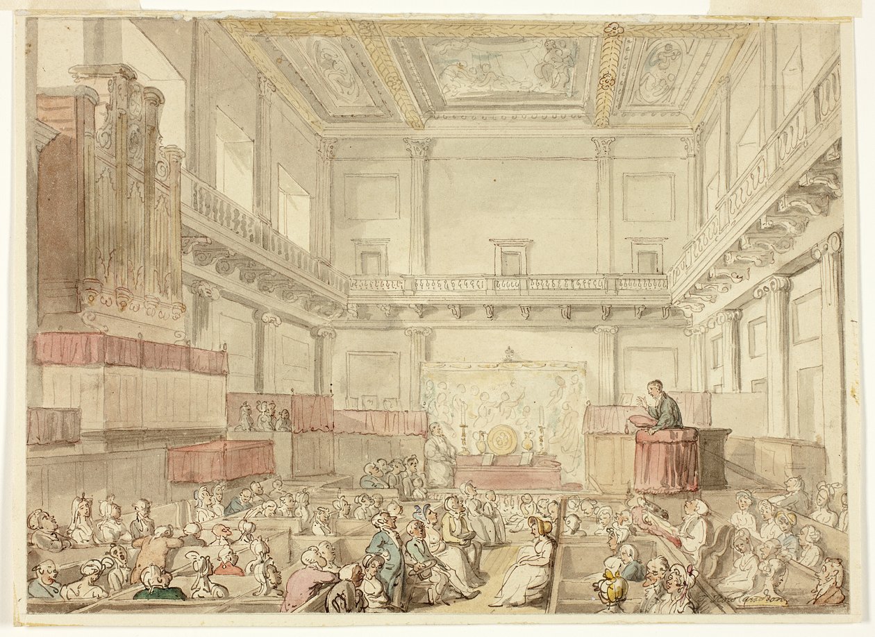 Estudo para Royal Chapel, Whitehall, da Microcosm of London de Thomas Rowlandson