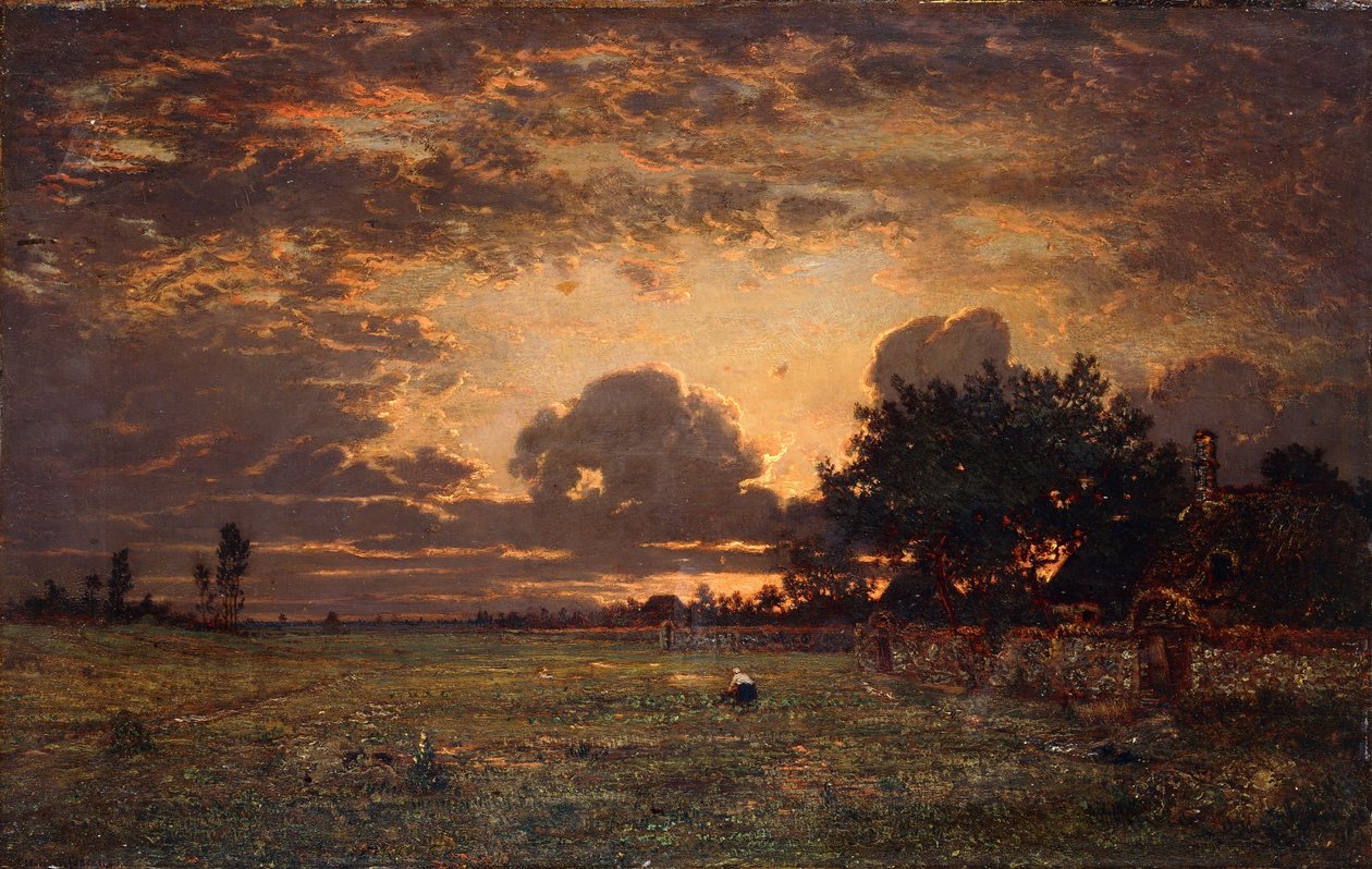 Pôr do sol sobre a planície de Barbizon, de Thomas Rowlandson