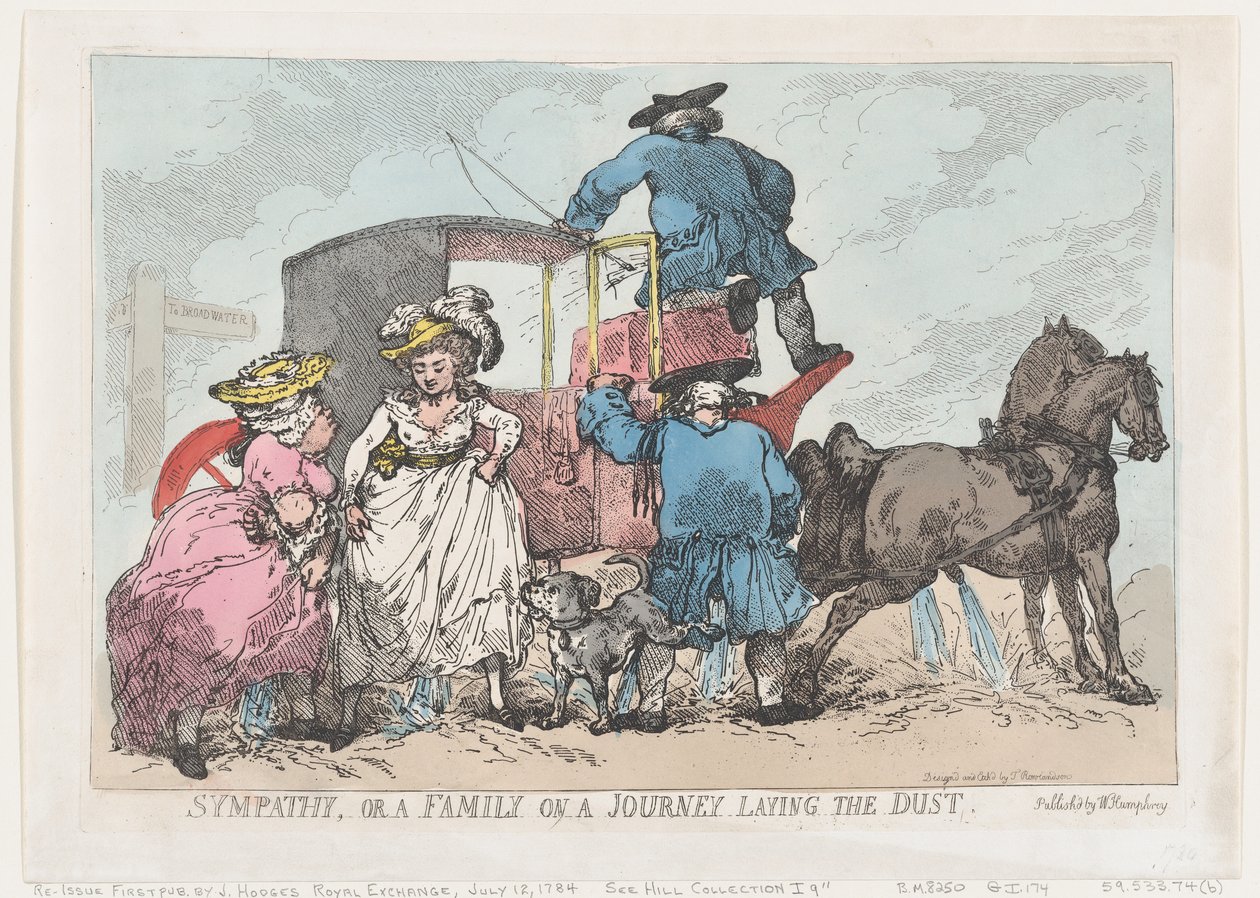 Simpatia, ou uma família em uma jornada colocando o pó, 12 de julho de 1784., 12 de julho de 1784. de Thomas Rowlandson