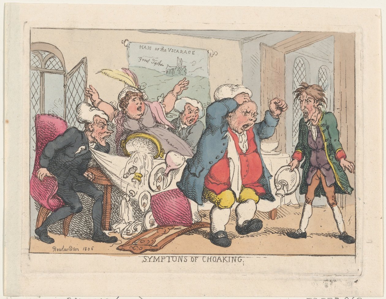Sintomas de Choaking, 1806 pub. 25 de agosto de 1808., 1806 pub. 25 de agosto de 1808. de Thomas Rowlandson