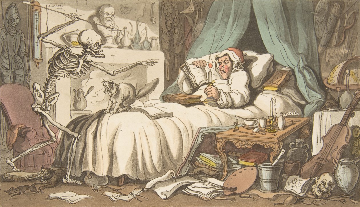 A Última Vontade e Testamento do Antiquário A Dança Inglesa da Morte, placa 2, Ap..., 1º de abril de 1814. de Thomas Rowlandson