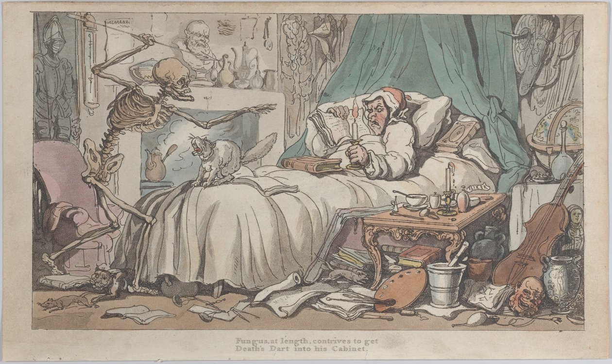 A Última Vontade e Testamento do Antiquário de The English Dance of Death, vol. Eu, placa 2..., 1816. de Thomas Rowlandson