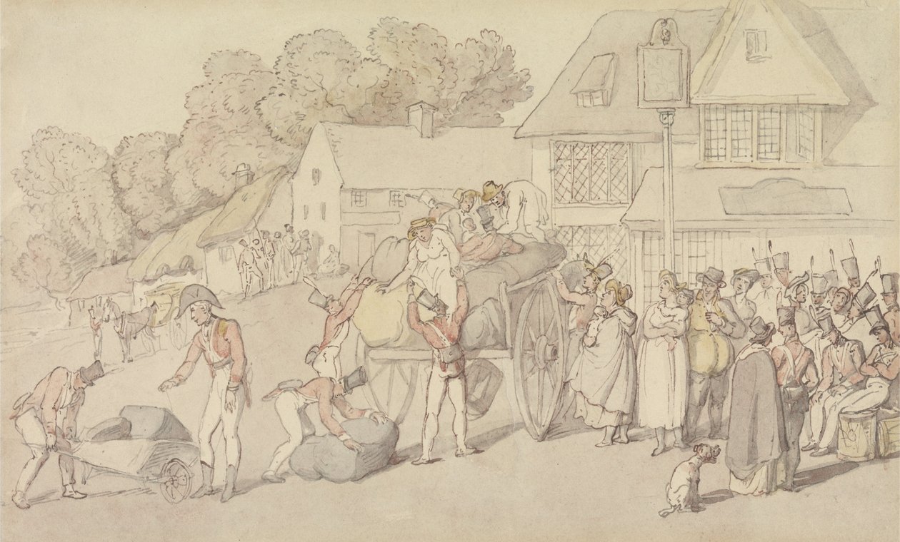 A chegada de um pelotão da milícia a uma estalagem de Thomas Rowlandson