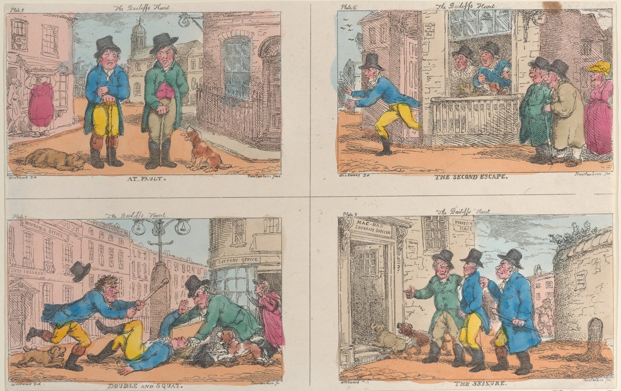 A Caça ao Meirinho: Em Fault, The Second Escape, Double and Squat, e The Seizure, 1809., 1809. de Thomas Rowlandson