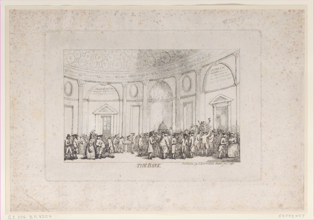 The Bank, janeiro de 1792 reeditado., janeiro de 1792 reeditado. de Thomas Rowlandson
