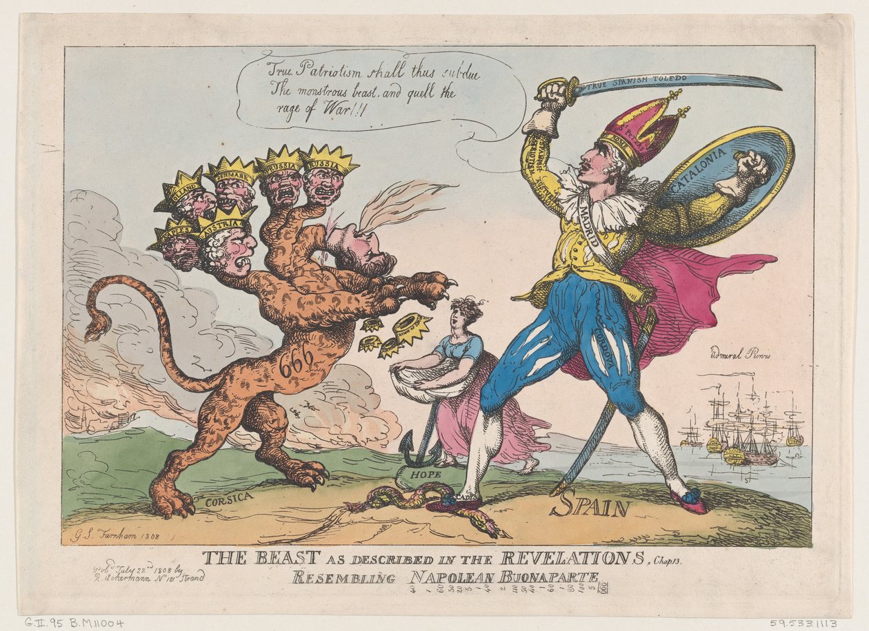 A Besta Como Descrita em The Revelations, Cap. 13, Resembling Napoleon Buonapar..., 22 de julho de 1808. de Thomas Rowlandson