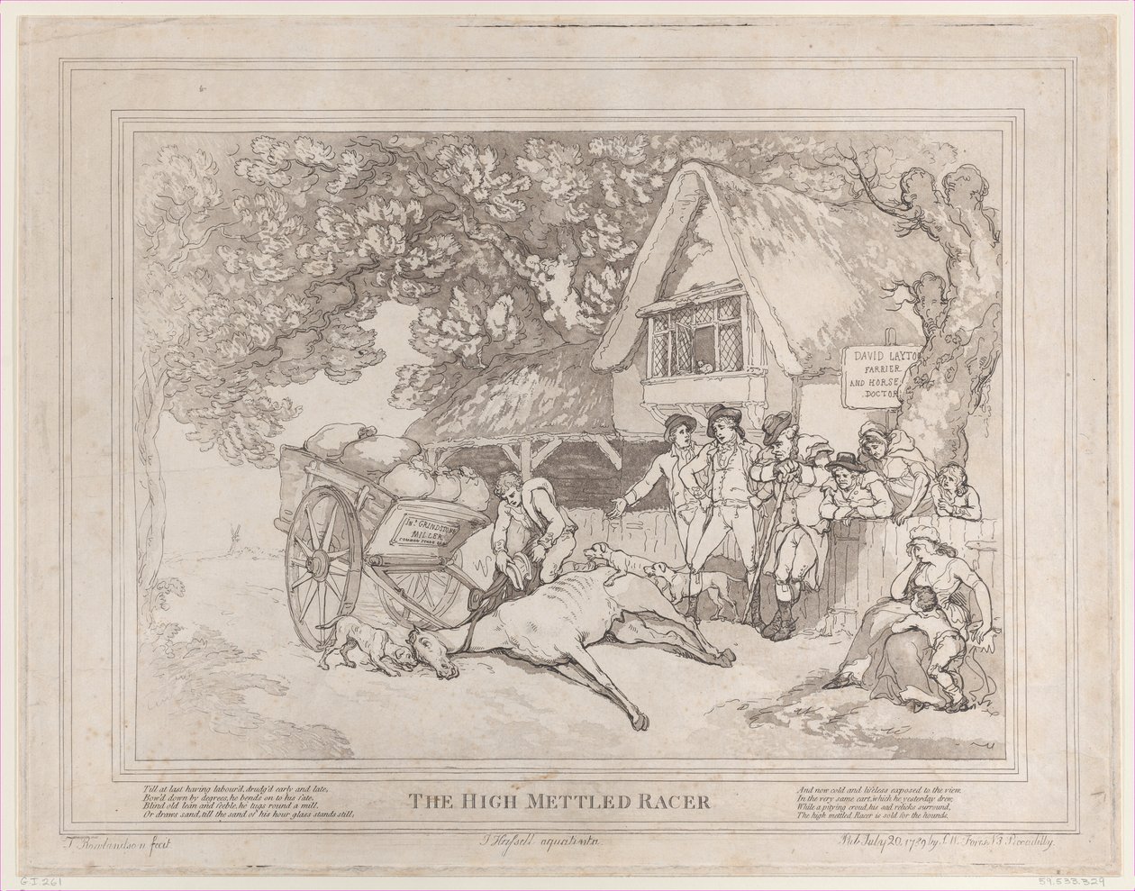 O cavalo de carroça da vida de um cavalo de corrida, ou The High-Mettled Racer, 20 de julho..., 20 de julho de 1789 de Thomas Rowlandson