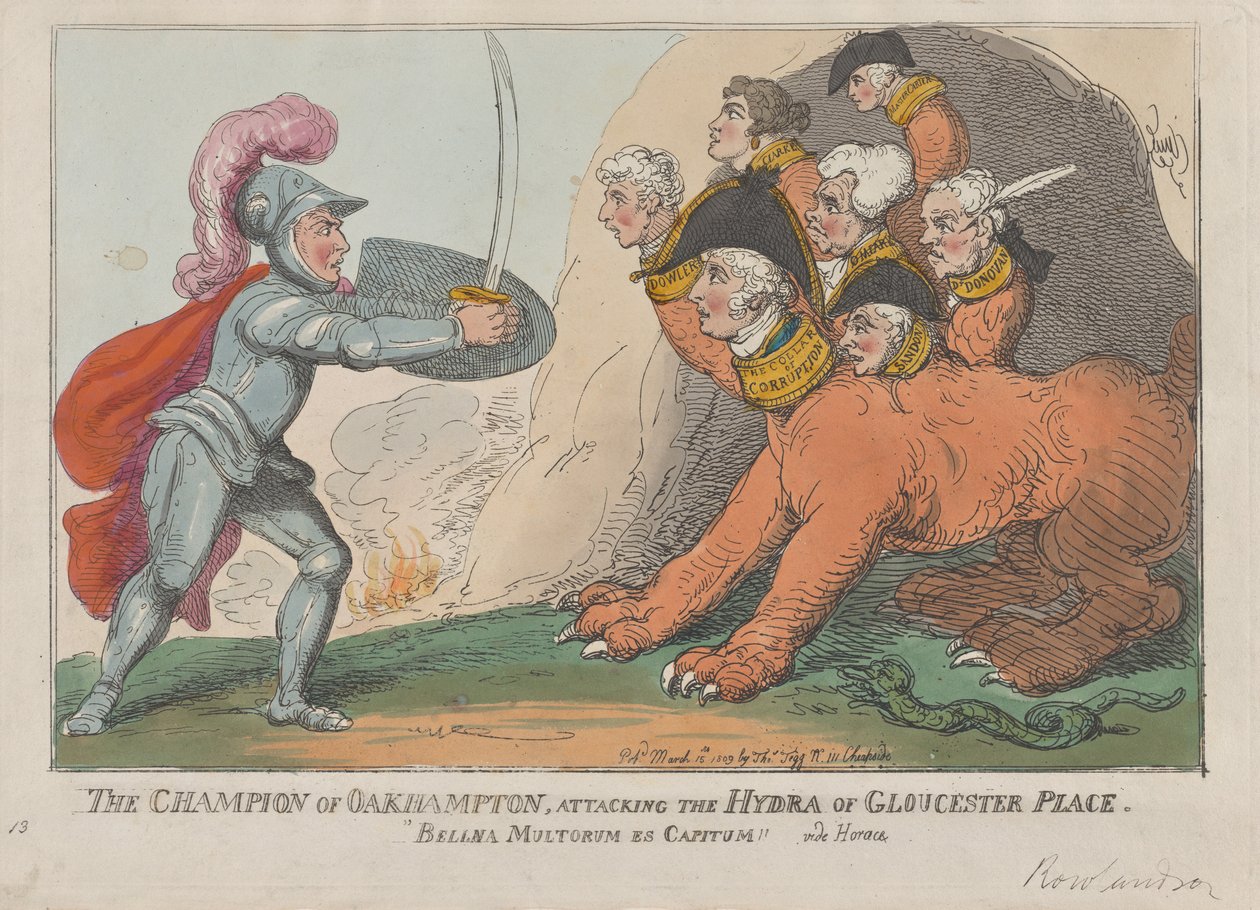 O Campeão de Oakhampton, Atacando a Hidra de Gloucester Place, 15 de março de 1809., 15 de março de 1809 de Thomas Rowlandson