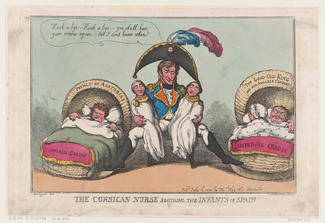 A enfermeira corsa acalmando os bebês da Espanha, 12 de julho de 1808., 12 de julho de 1808. de Thomas Rowlandson