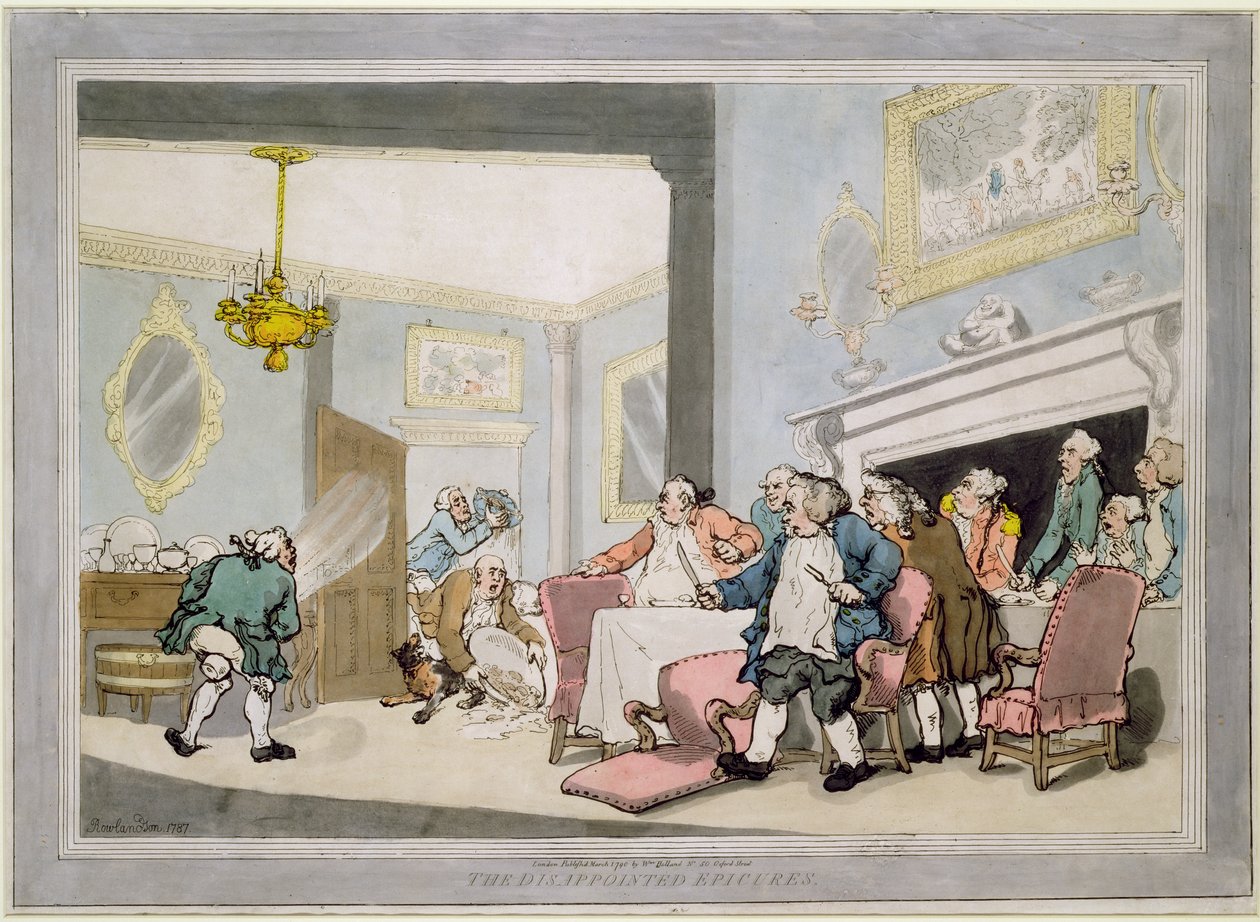 Os Epicures Decepcionados, pub. por William Holland, 1790 (gravura colorida) de Thomas Rowlandson