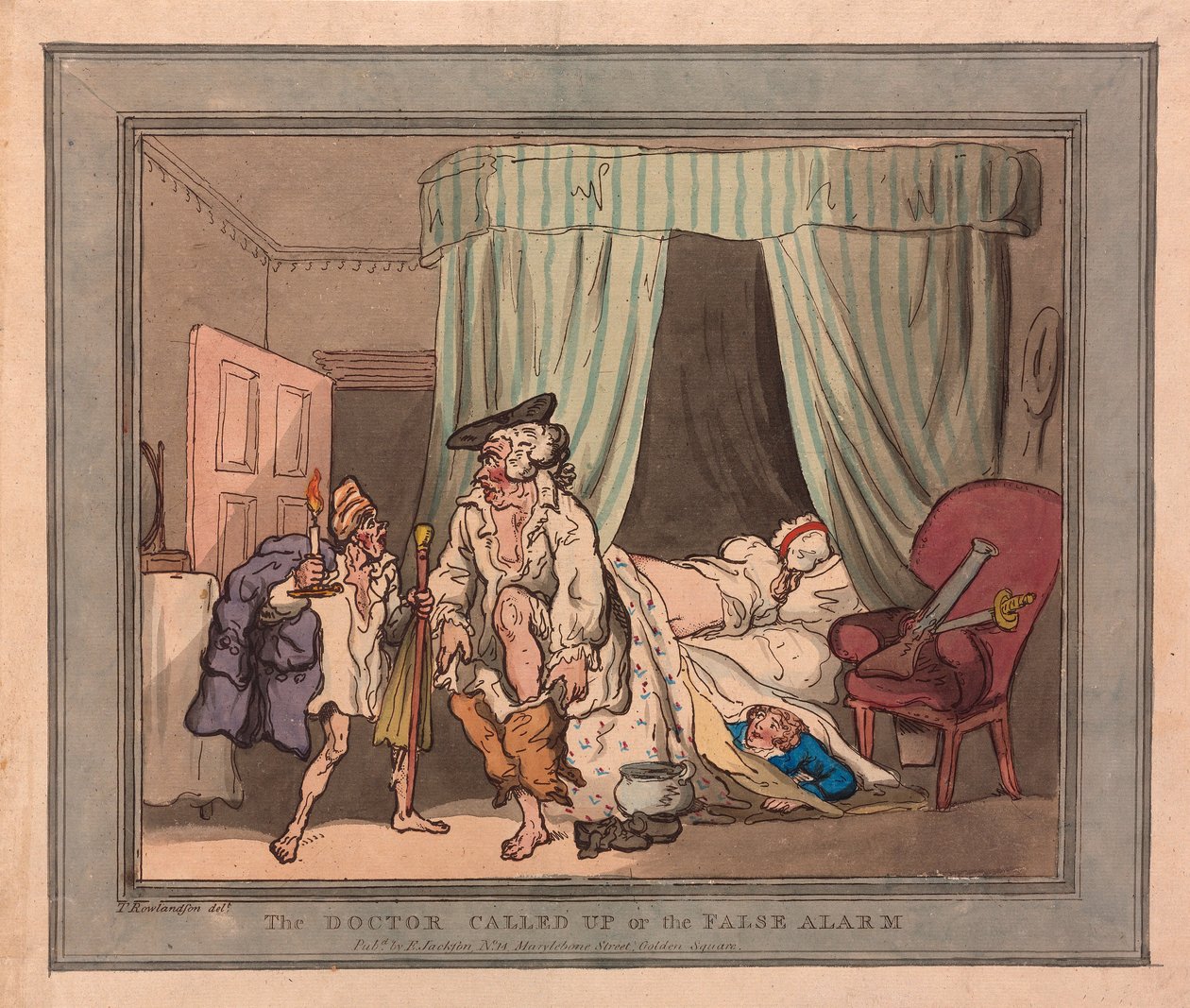 O Doutor Chamado ou o Falso Alarme, pub. 1786 (gravura colorida à mão) de Thomas Rowlandson