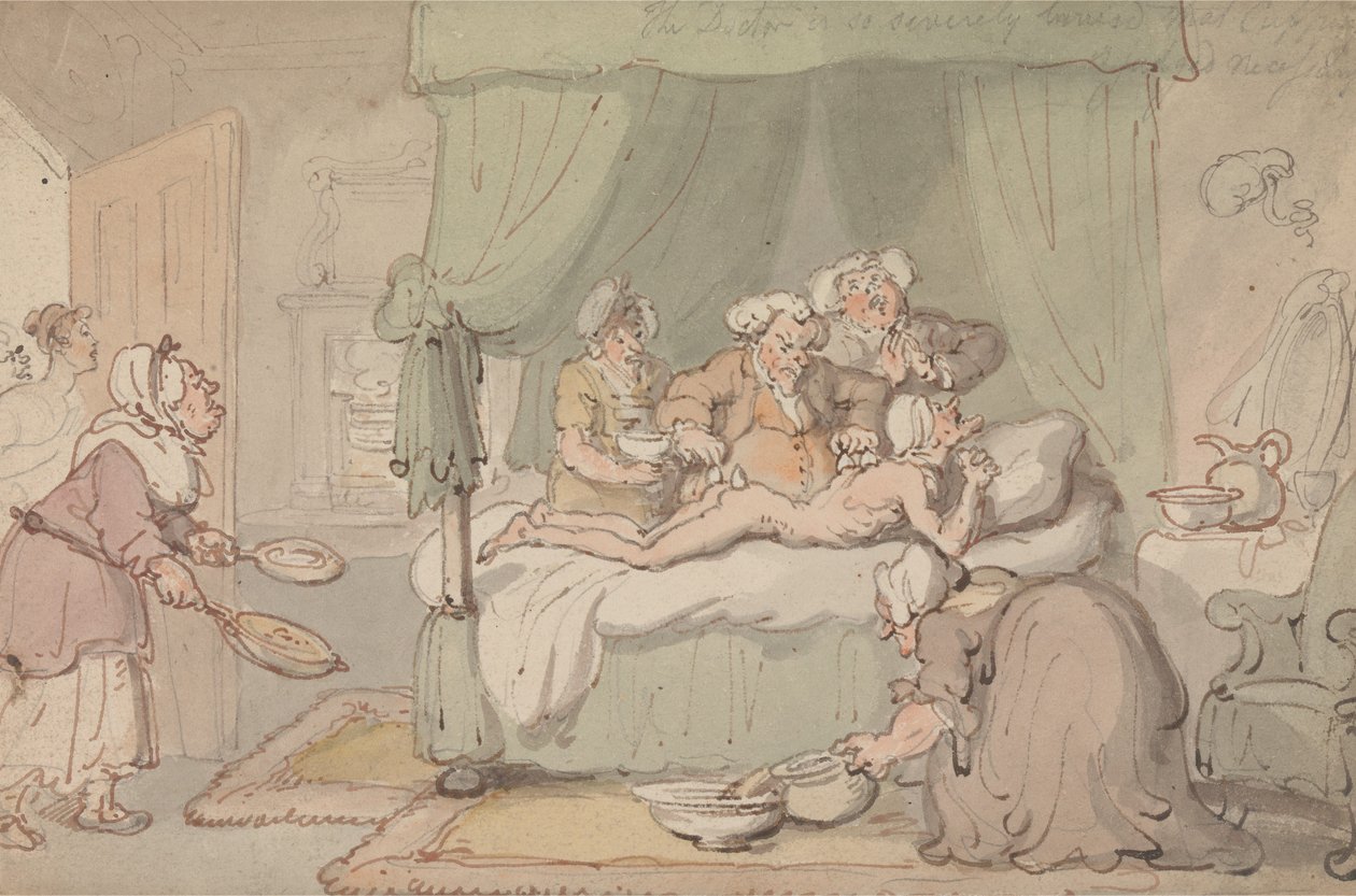 «O médico apresenta contusões tão graves que se considera necessário recorrer à terapia de ventosas» de Thomas Rowlandson