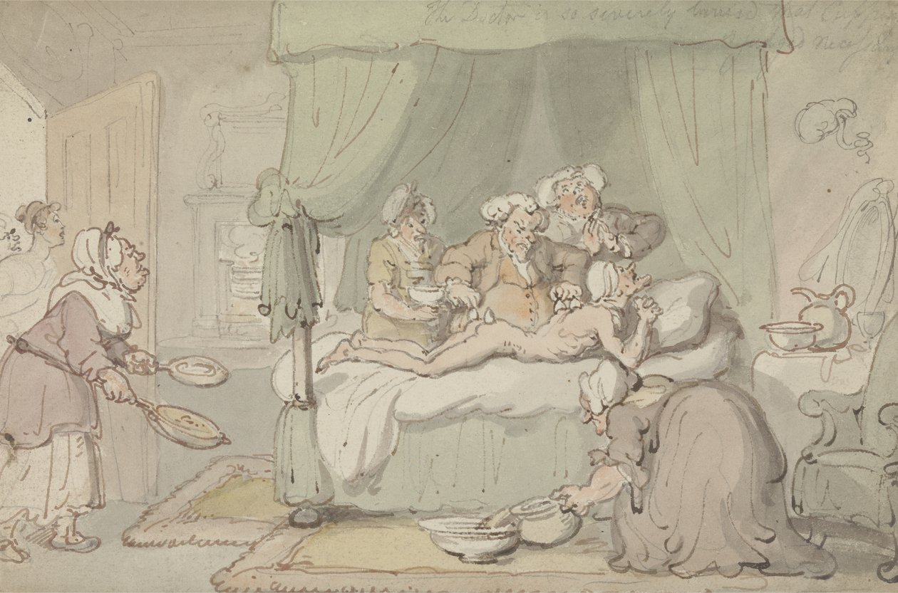 &39;O médico está tão ferido que a ventosa é considerada necessária&39;, c.1810 (aquarela com caneta e tinta no papel) de Thomas Rowlandson