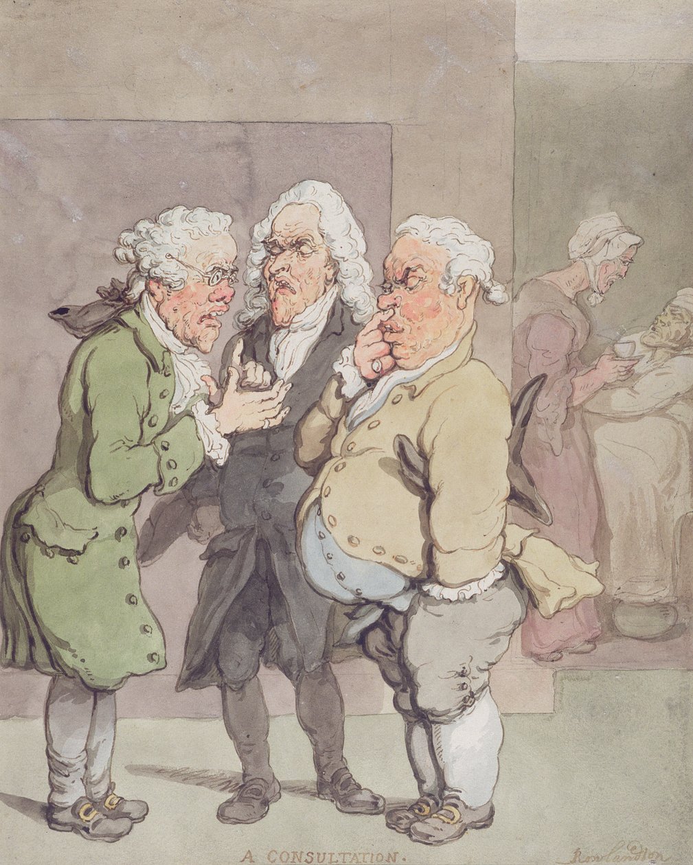 The Doctor&39;s Consultation, 1815-1820 (caneta e tinta e wc sobre grafite no papel) de Thomas Rowlandson