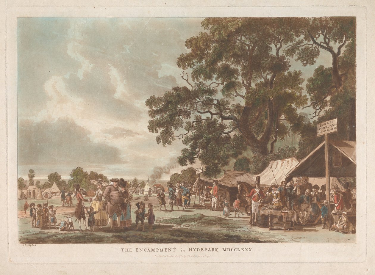 O acampamento no Hyde Park de Thomas Rowlandson
