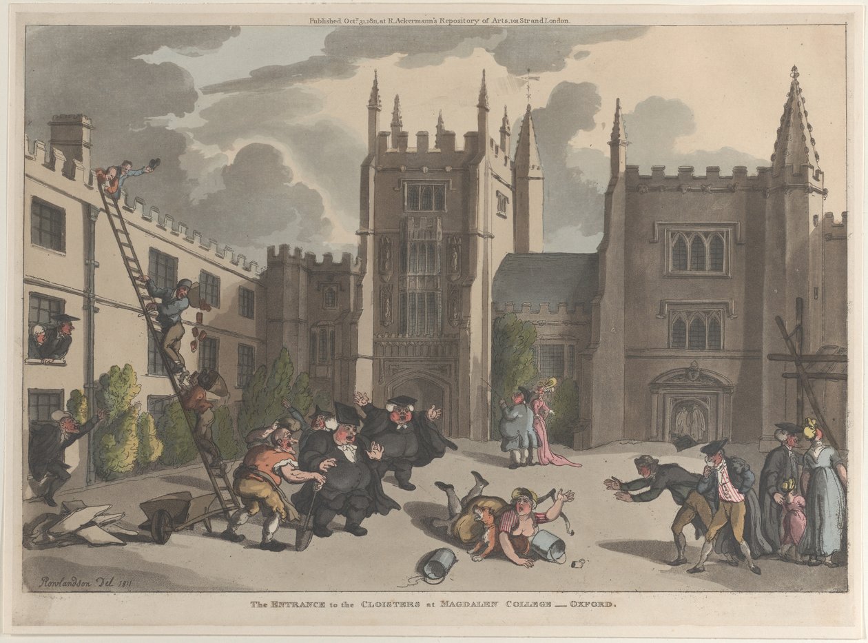 The Entrance to the Cloisters at Magdalen College, Oxford, 31 de outubro de 1811., 31 de outubro de 1811. de Thomas Rowlandson
