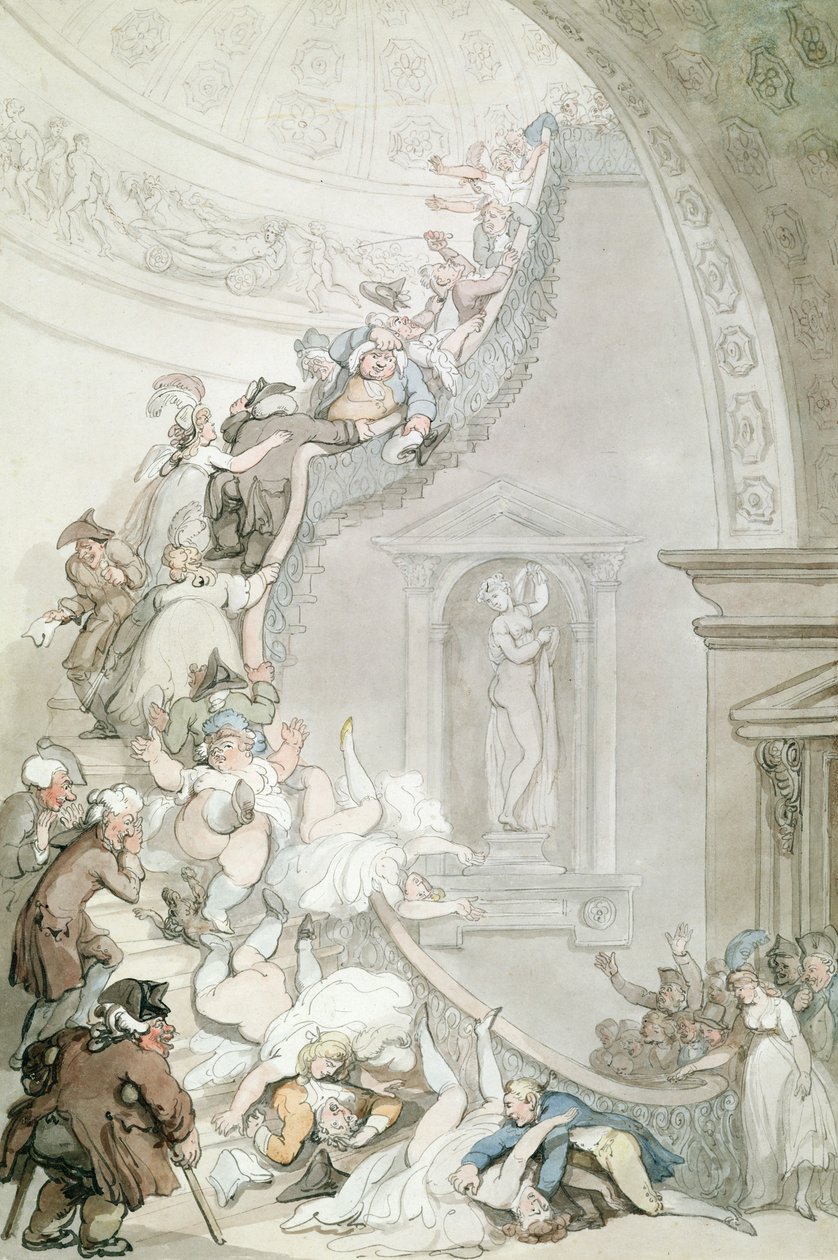 The Exhibition &39;Stare-Case&39;, Somerset House, c.1800 (aquarela com lavagem cinza e marrom sobre papel) de Thomas Rowlandson