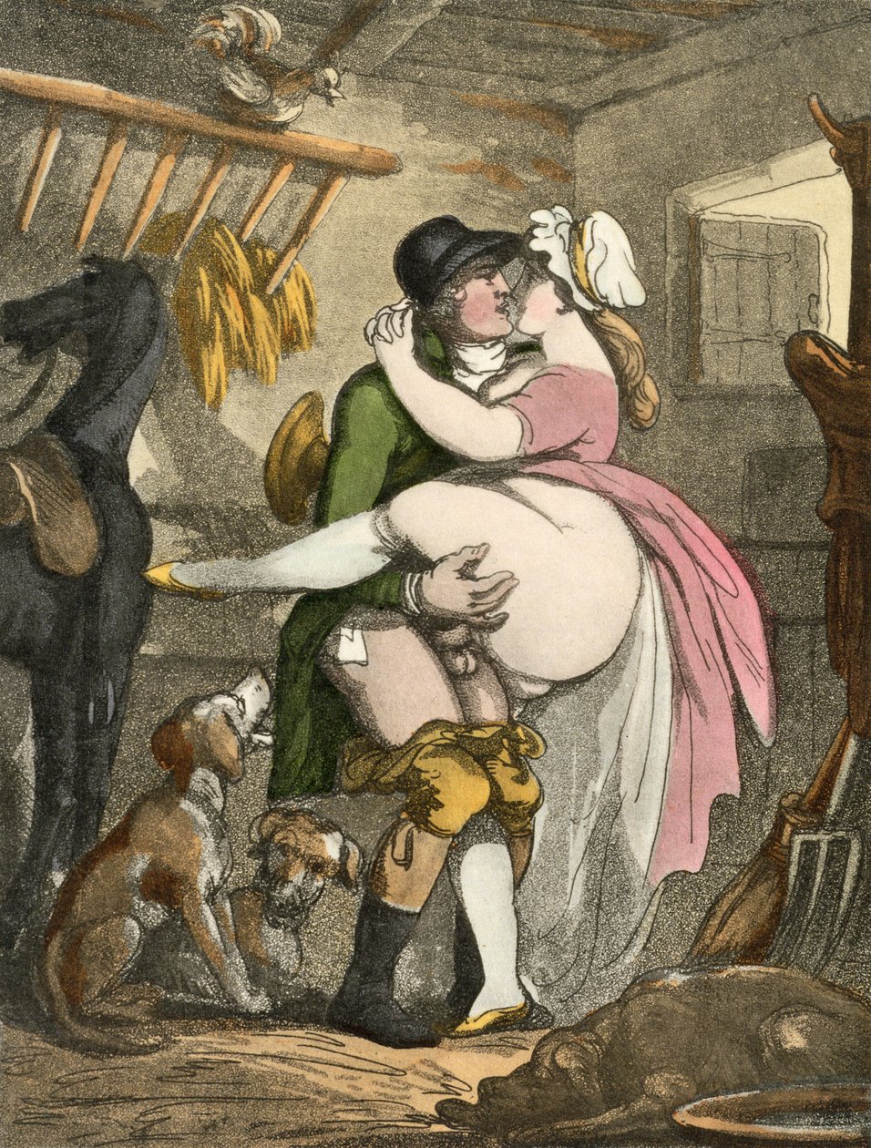 O Fazendeiro e a Leiteira, 1808-17 (aquatinta) de Thomas Rowlandson