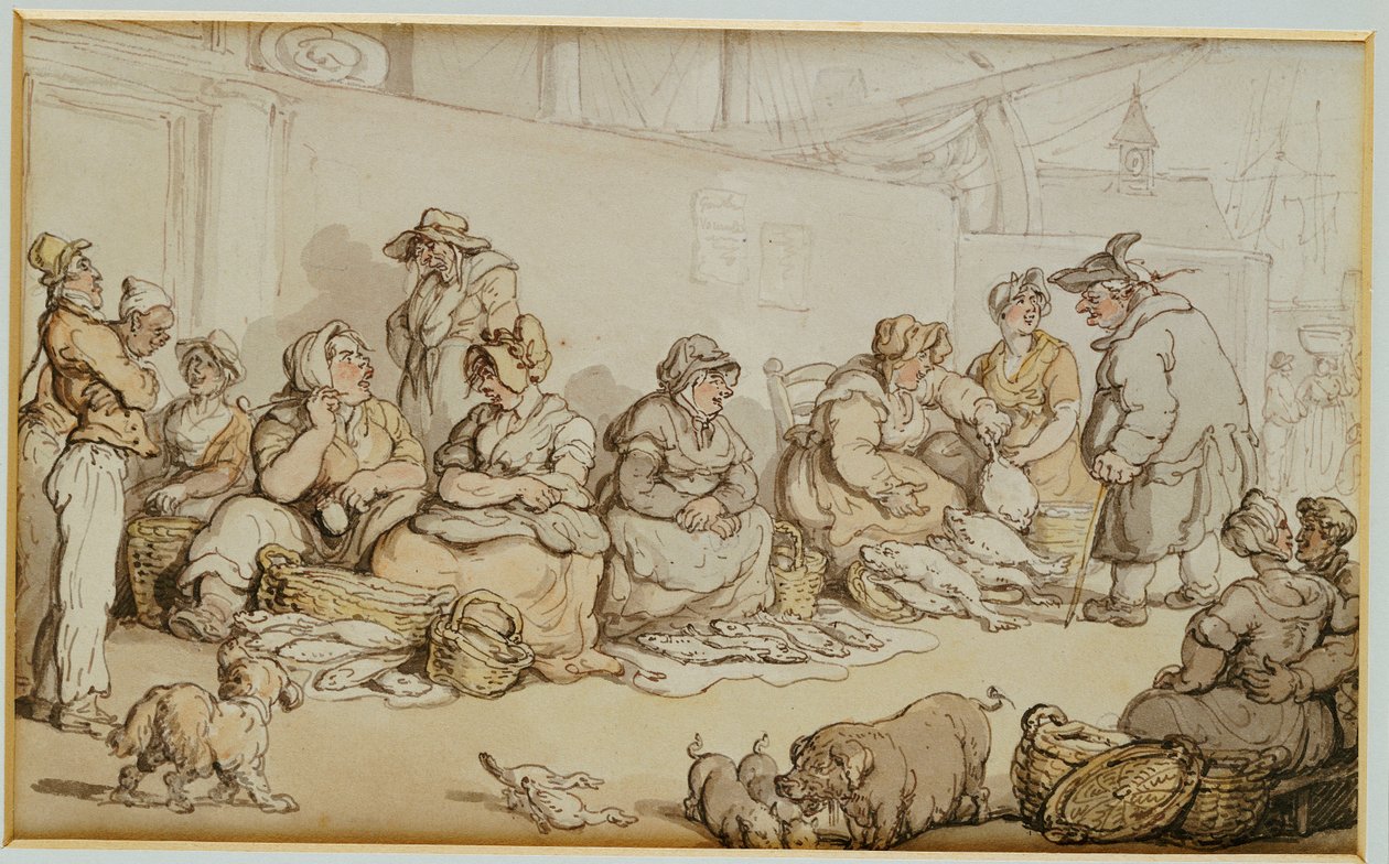 O mercado de peixe, Grimsby de Thomas Rowlandson