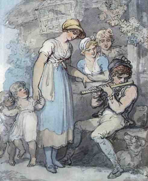 O Flautista (caneta, aguarela e lápis sobre papel) de Thomas Rowlandson