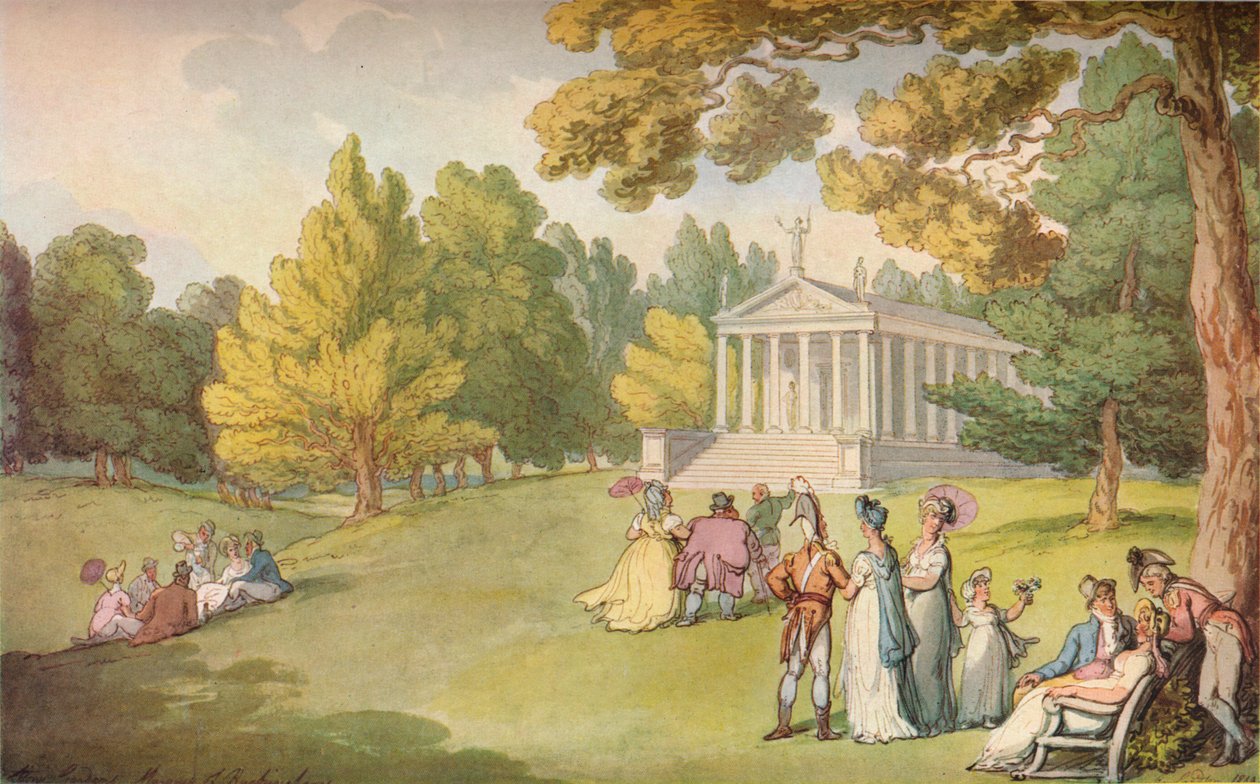 Os jardins em Stowe House, Bucks, c1785 de Thomas Rowlandson