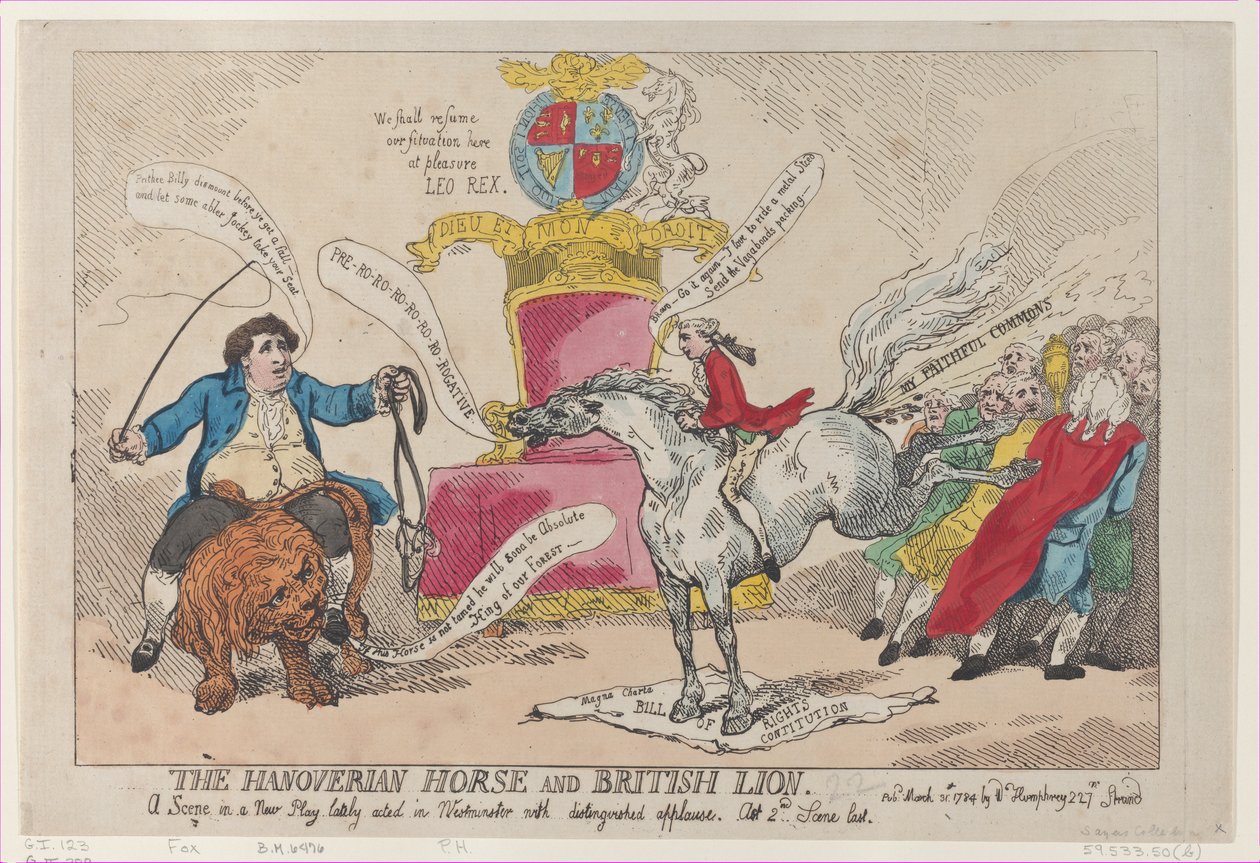 O cavalo hanoveriano e o leão britânico, 31 de março de 1784., 31 de março de 1784. de Thomas Rowlandson