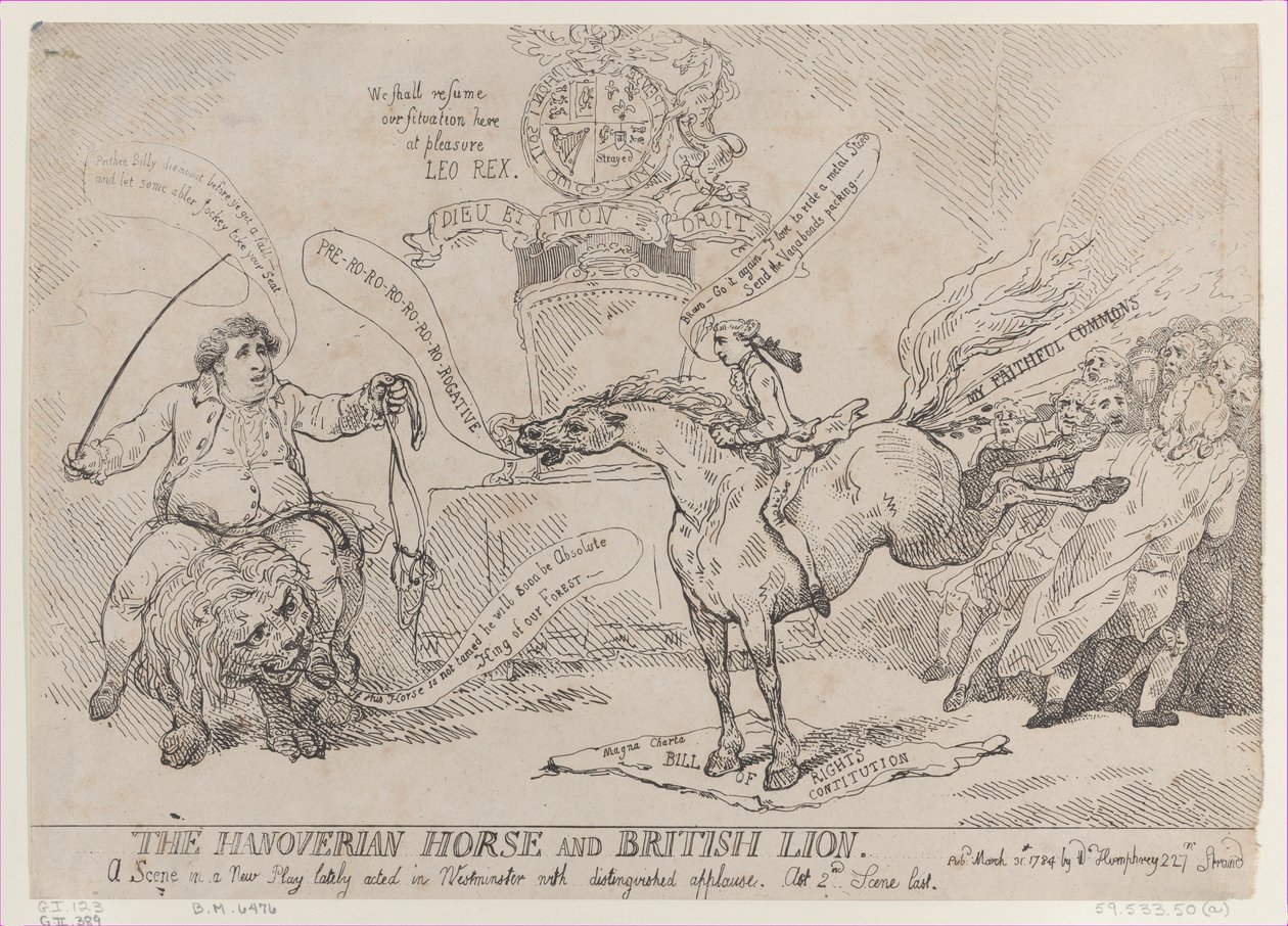 O cavalo hanoveriano e o leão britânico, 31 de março de 1784., 31 de março de 1784. de Thomas Rowlandson