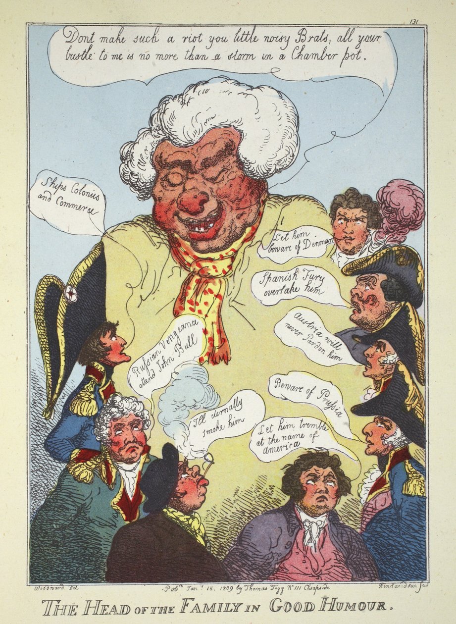 O chefe da família em bom humor, pub. Thomas Tegg, 15 de janeiro de 1809 (gravura colorida à mão) de Thomas Rowlandson