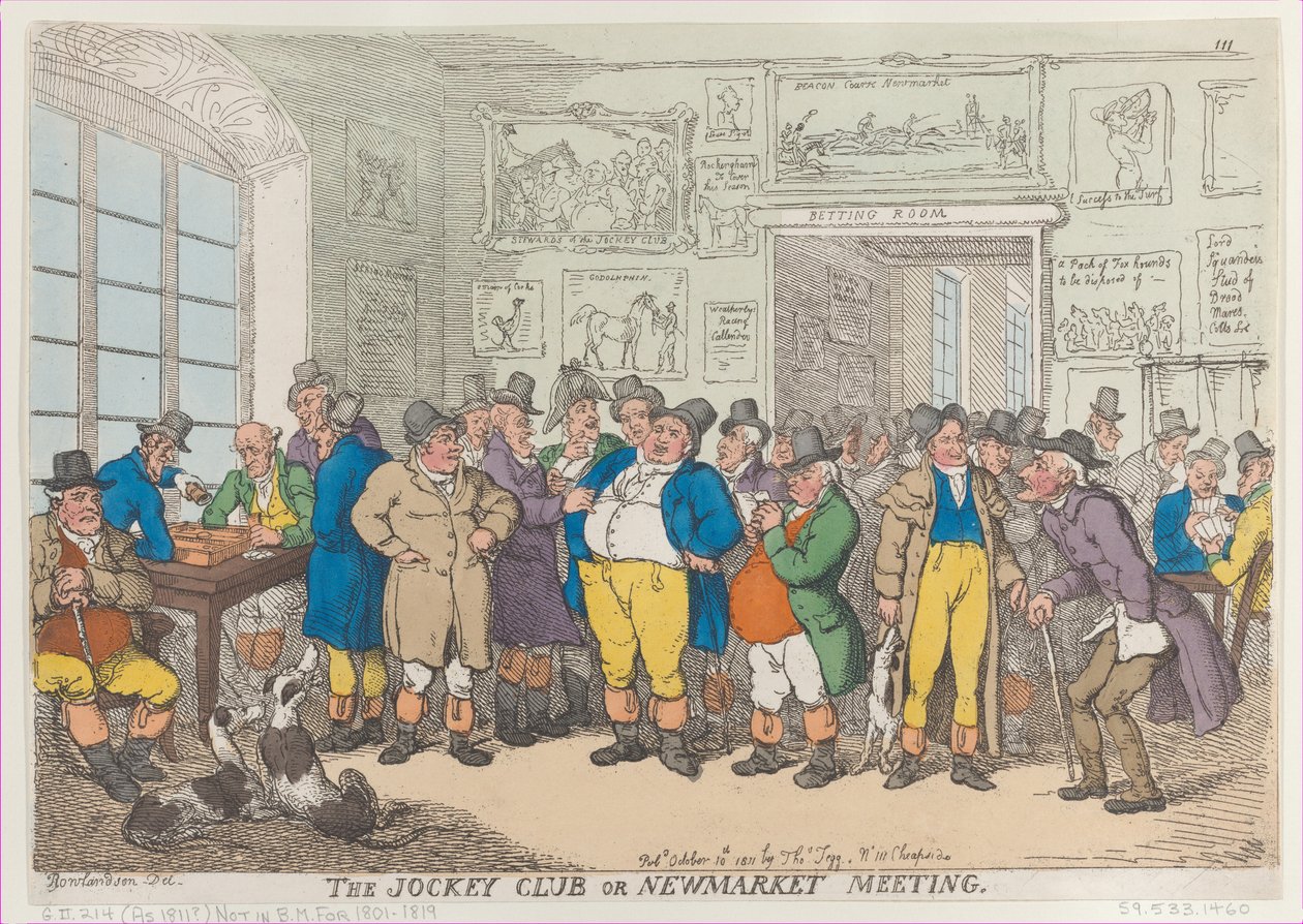 O Jockey Club ou Newmarket Meeting, 10 de outubro de 1811., 10 de outubro de 1811. de Thomas Rowlandson