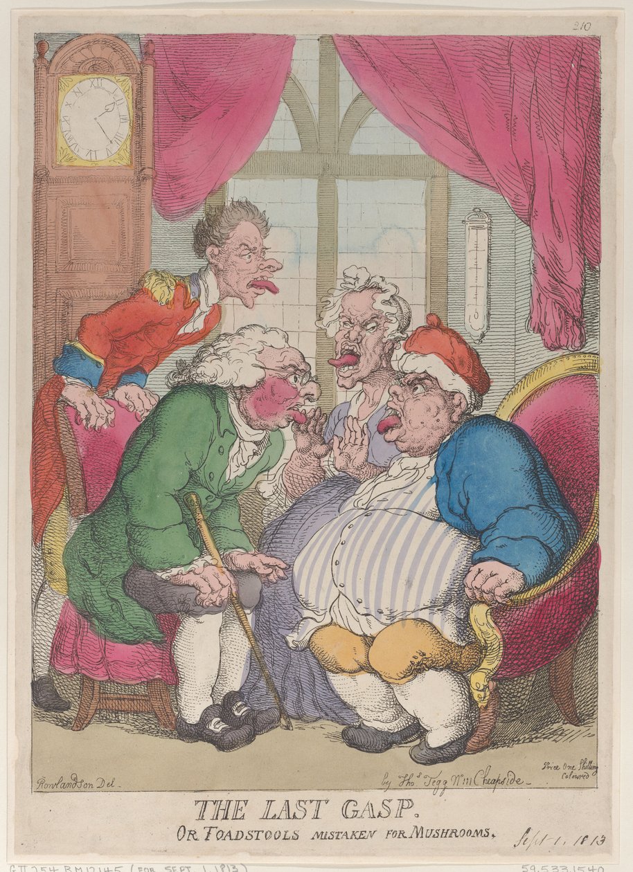 O último suspiro, ou cogumelos venenosos confundidos com cogumelos, 1º de setembro de 1813., 1º de setembro de 1813. de Thomas Rowlandson