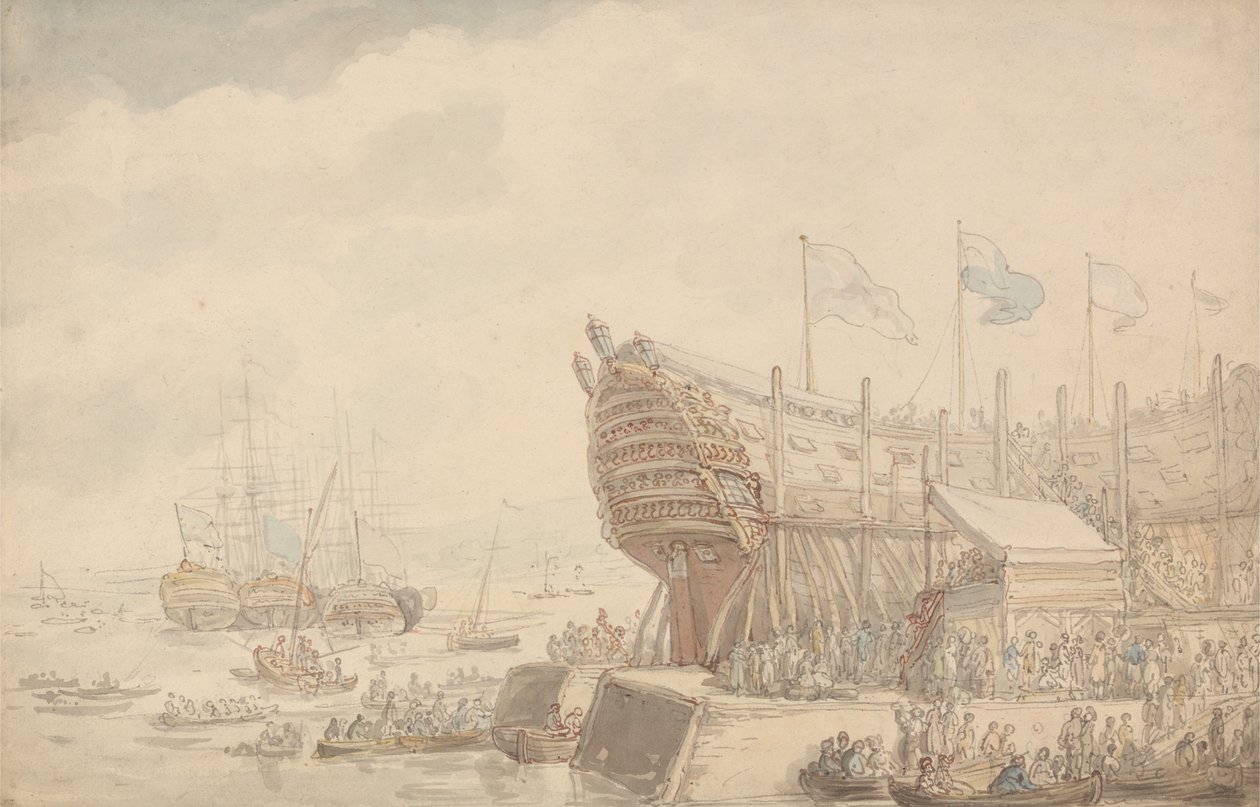 O lançamento do H.M.S. «Hibernia», em 1804 de Thomas Rowlandson