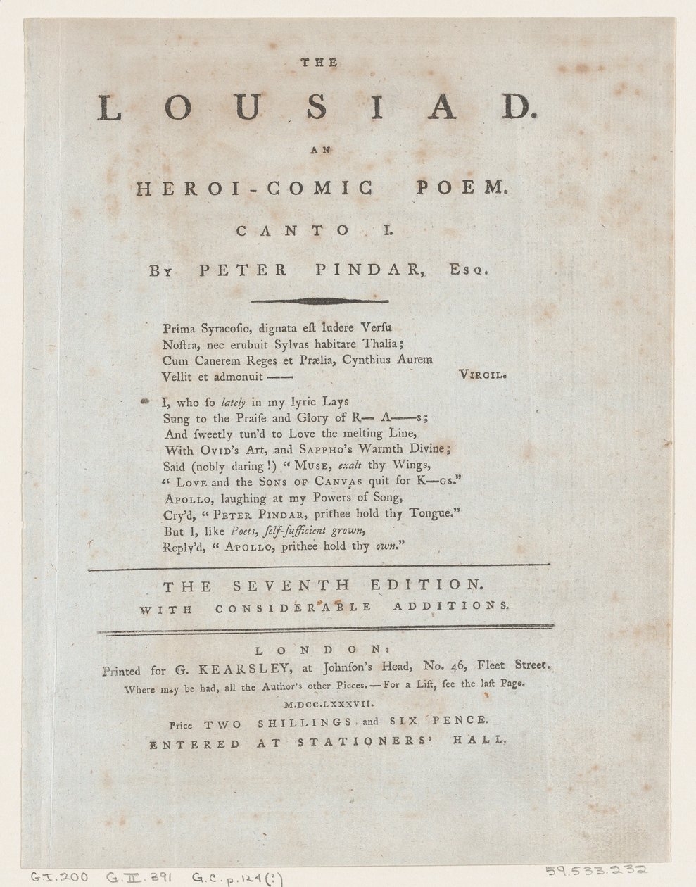 A Lousíada, página de rosto, 1787., 1787. de Thomas Rowlandson