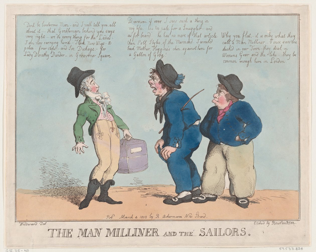 The Man Milliner and the Sailors, 4 de Março de 1802., 4 de Março de 1802. de Thomas Rowlandson