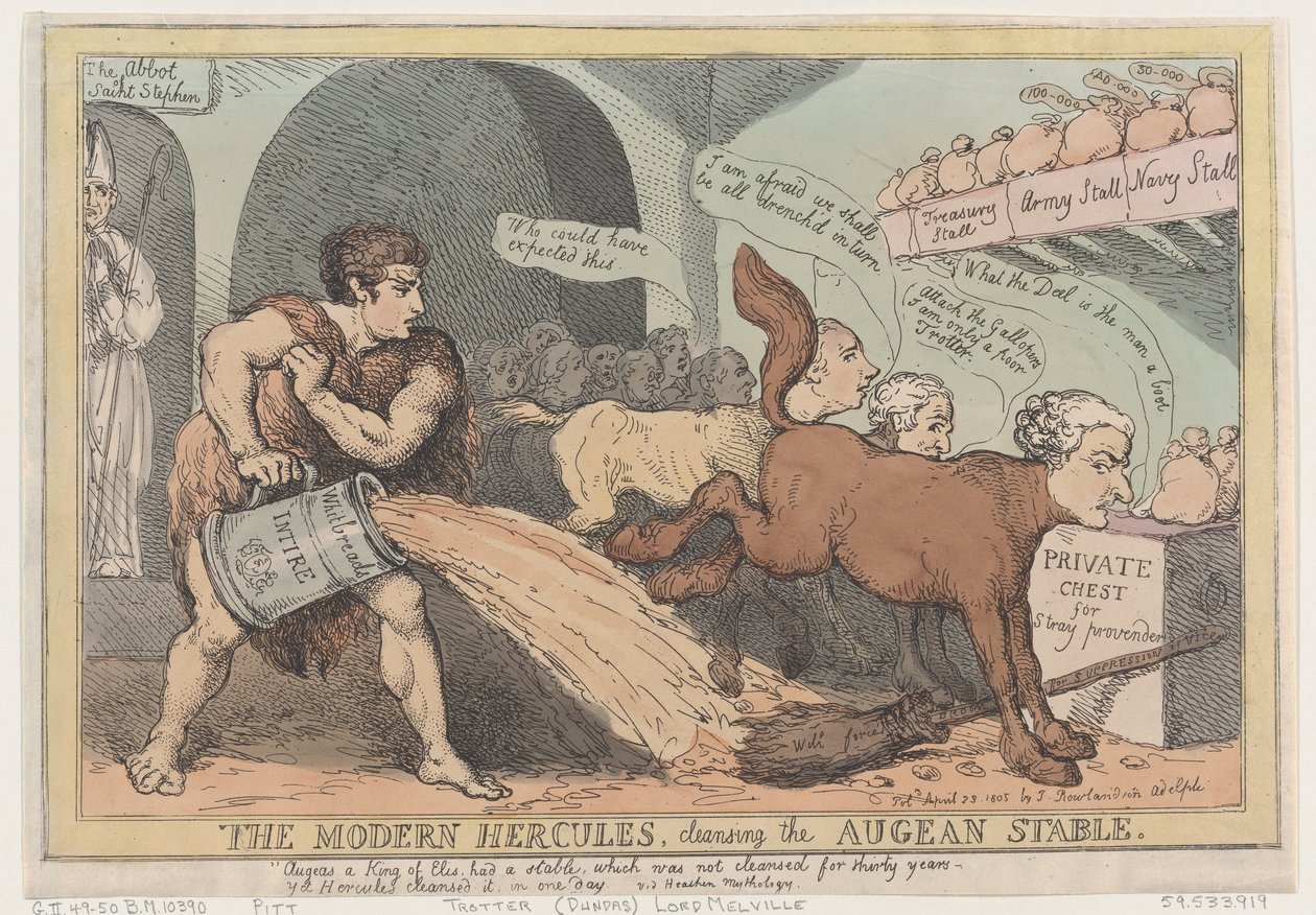 The Modern Hercules, Cleansing the Augean Stable, 23 de abril de 1805., 23 de abril de 1805. de Thomas Rowlandson