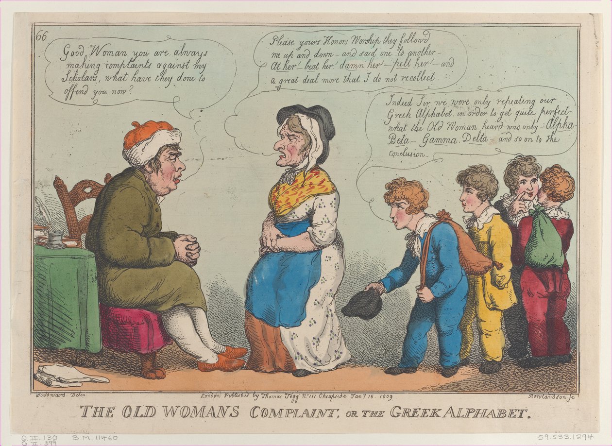 A Queixa da Velha, ou o Alfabeto Grego, 15 de janeiro de 1809., 15 de janeiro de 1809. de Thomas Rowlandson