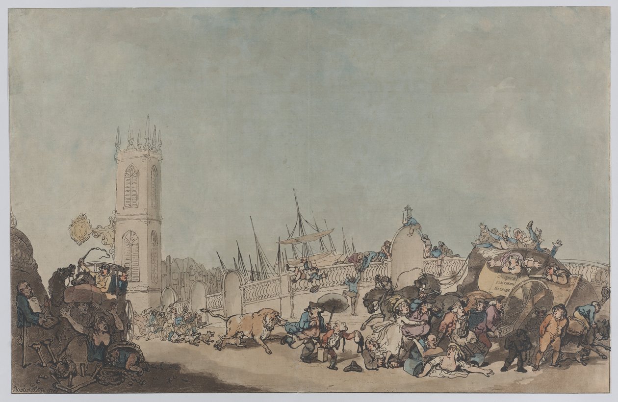 O Boi Em Fúria (Touro Furioso na Ponte de Westminster) de Thomas Rowlandson