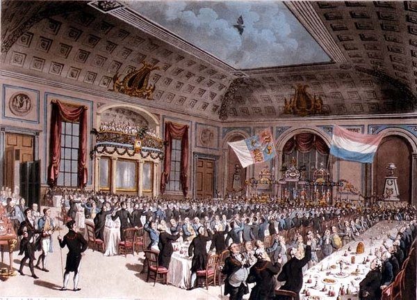 O Jantar Patriótico realizado na Taverna City of London, de Thomas Rowlandson