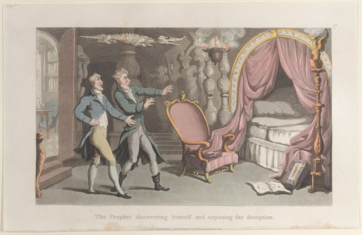O Profeta se descobrindo e expondo o engano, do Journal of Sentimental T..., 1821. de Thomas Rowlandson