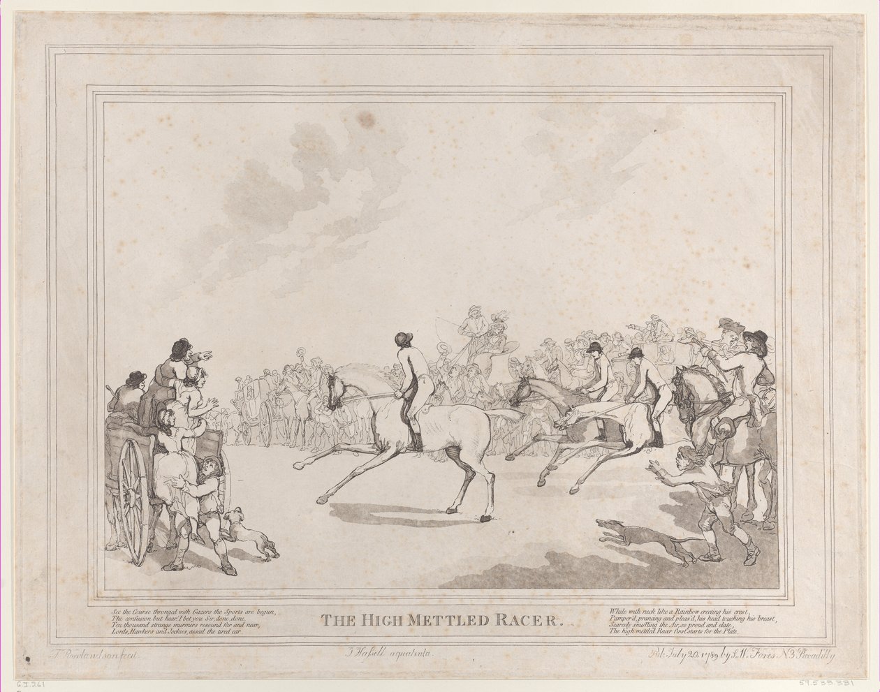 The Race Horse from The Life of a Racehorse, or The High-Mettled Racer, 20 de julho..., 20 de julho de 1789 de Thomas Rowlandson
