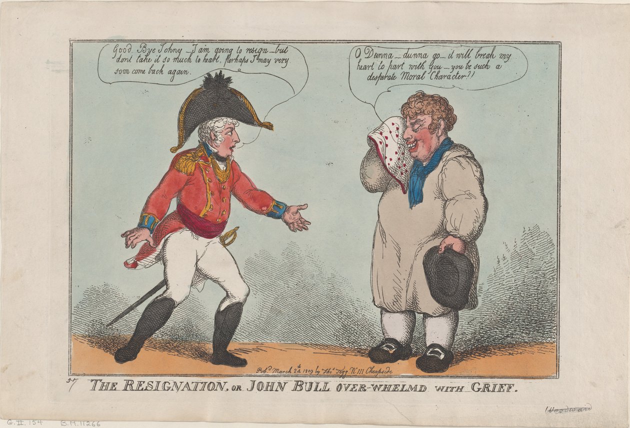A renúncia, ou John Bull sobrecarregado com dor, 24 de março de 1809., 24 de março de 1809. de Thomas Rowlandson