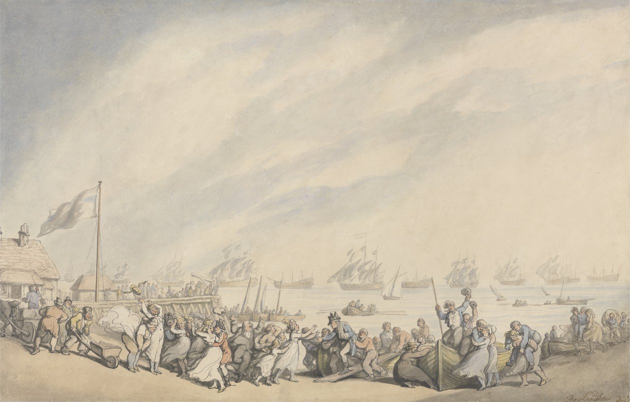 O Retorno da Frota a Great Yarmouth após a Derrota dos Holandeses em 1797, c.1797 (caneta e tinta e aquarela sobre papel) de Thomas Rowlandson